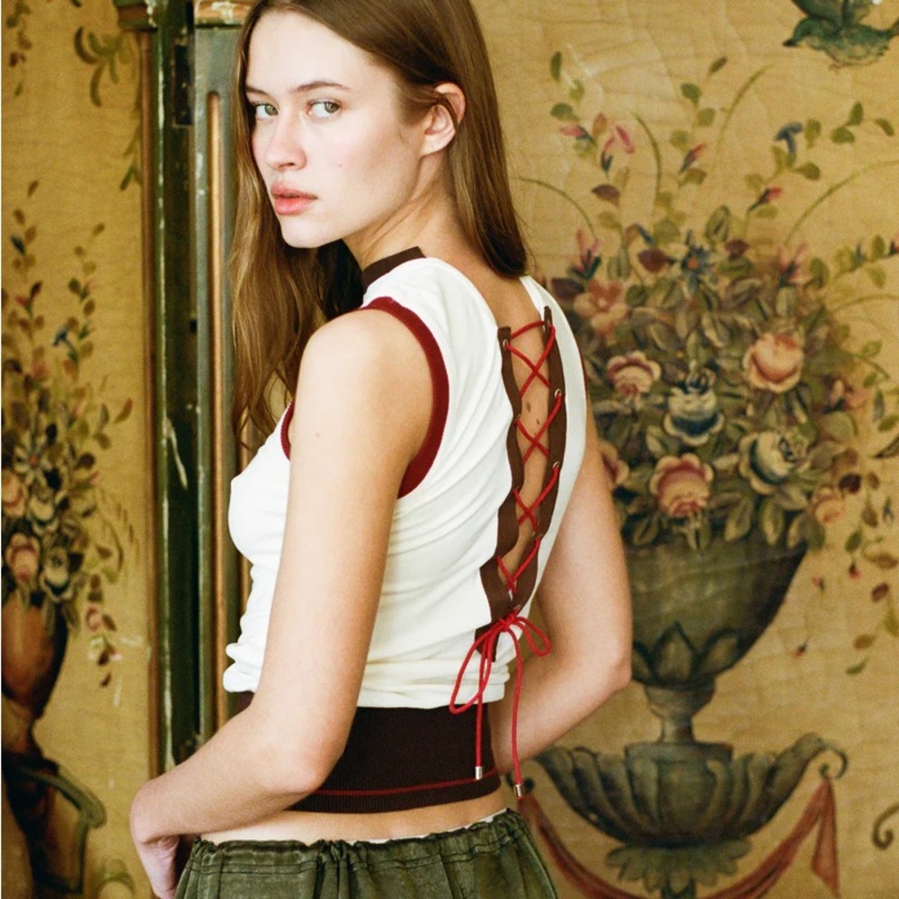 With Jean Lucian Lace Up Tank Top